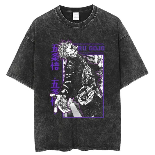 Jujutsu Kaisen T Shirts Vintage 100% Cotton Washed T-shirt For Men Women v1